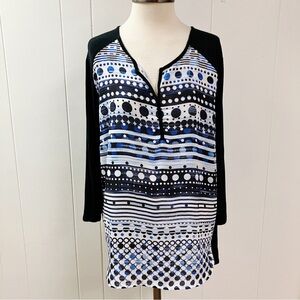 CHICOs Artsy Abstract Tunic Top Blouse Polka Dot Striped SZ 3 XL Mature Eclectic